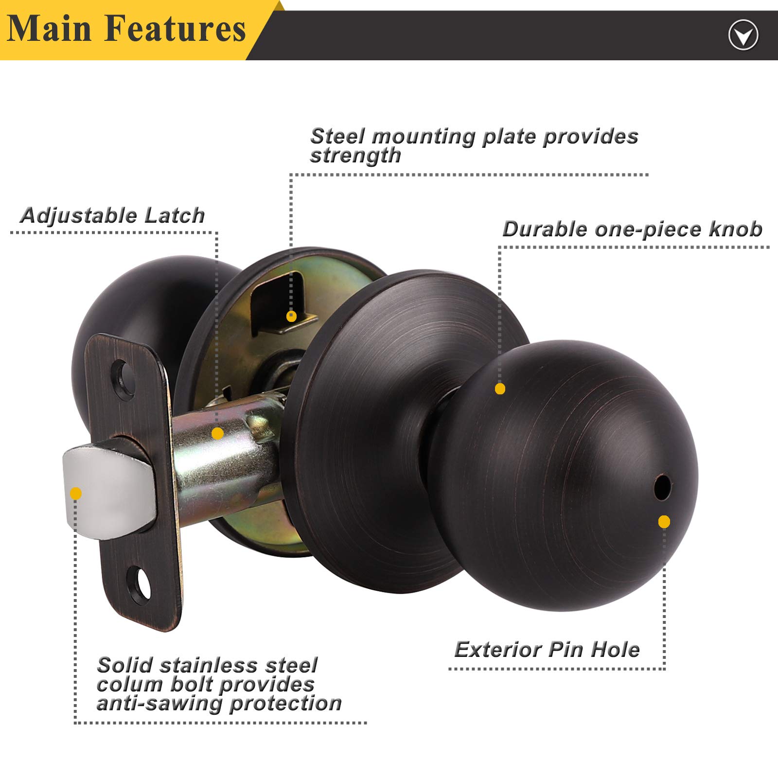 Amazon | Probrico 浴室/ベッドドアノブ オイル磨き仕上げ